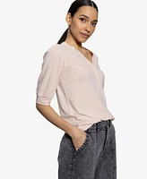 Sanctuary Women's Mixed-Media Button-Front Tee