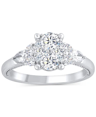 Diamond Oval Cluster Engagement Ring (1 ct. t.w.) 14k White Gold