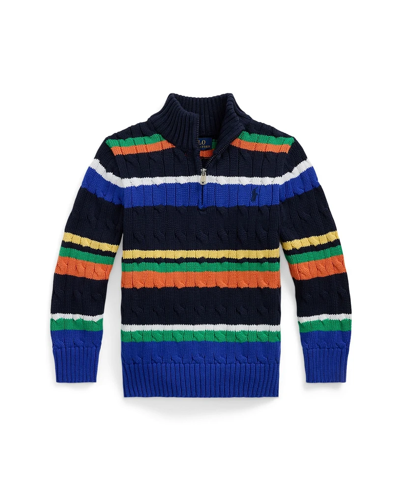 Polo Ralph Lauren Toddler and Little Boys Striped Cotton Quarter-Zip Sweater