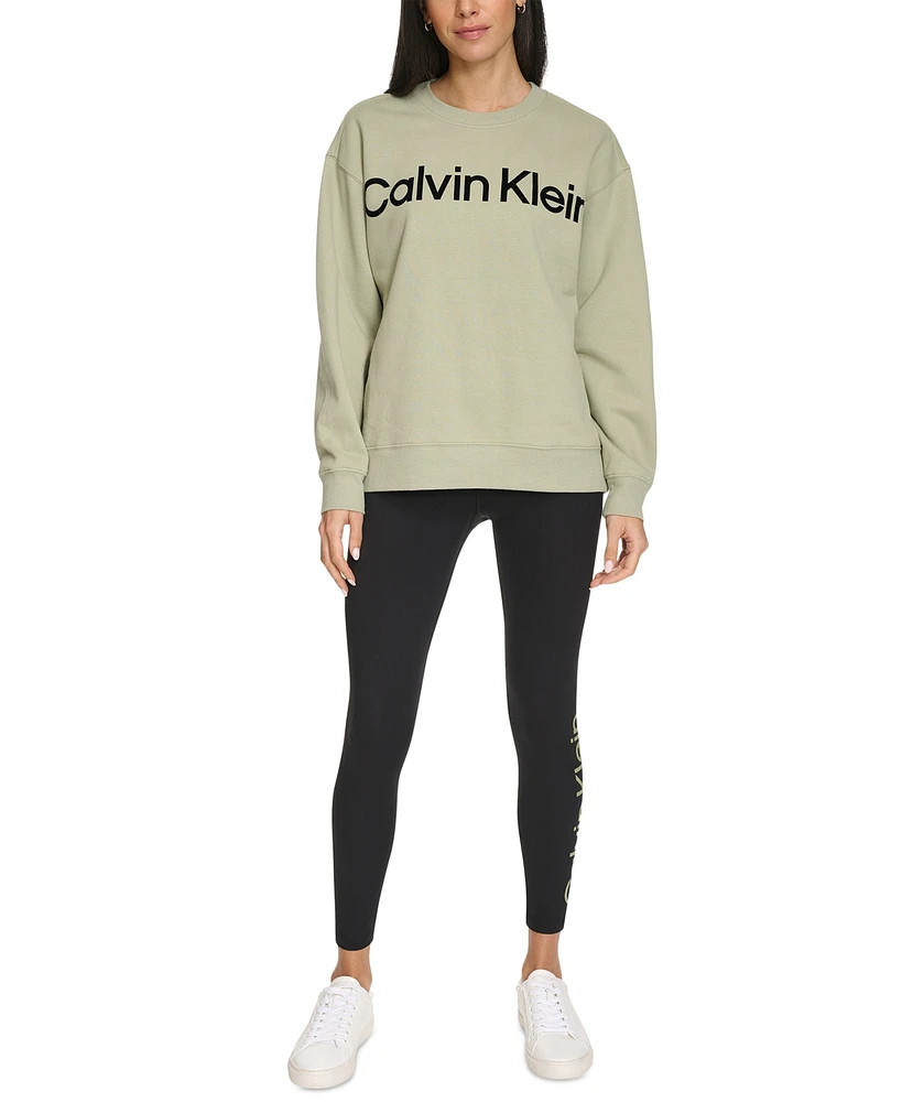 Calvin Klein Women's Fleece Flocking Crewneck Pullover Top