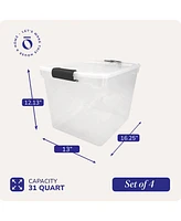 Homz Secure Latch Large Clear Stackable Storage Container Bin, 31 Quart, 4 Count