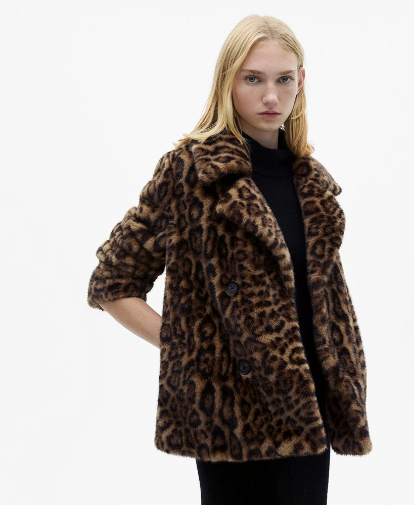 Mango Women's Leopard Regular Coat