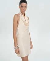 Mango Women's Draped Neck Satin Dress