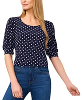 CeCe Women's Polka-Dot Elbow-Sleeve Round-Neck Top