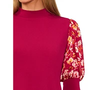 CeCe Women's Mock Neck Puff-Sleeve Top