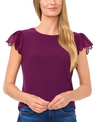 CeCe Women's Scallop-Edge Flutter-Sleeve Top