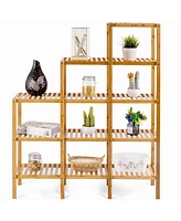 Slickblue Wicker Wood 5-Tier Versatile Bookcase Plant Stand Storage Rack