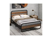 Slickblue Industrial Wood and Metal Tube Platform Bed with Headboard