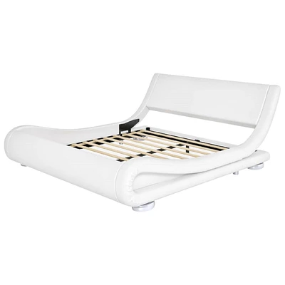 Slickblue Modern Upholstered Platform Bed Frame with Sleigh Curved Headboard