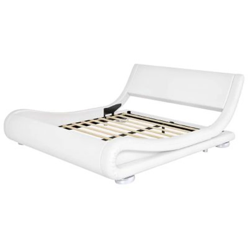 Slickblue Modern Upholstered Platform Bed Frame with Sleigh Curved Headboard