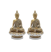 Fc Design "2-pc Set" 6"H Earth Touching Buddha on Lotus Seat in Gold and Silver Figurine Statue Ornament Home Room Office Decor and Perfect Ideas for