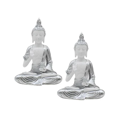 Fc Design "2-pc Set" 8.5"H Silver Thai Buddha in Teaching Pose Figurine Statue Ornament Home Room Office Decor and Perfect Ideas for Housewarming, Hol