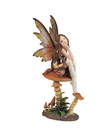 Fc Design "2-pc Set" 9"H Gold Fairy with Clear Wings Sitting on Mushroom Figurine Statue Ornament Home Room Office Decor and Perfect Ideas for Housewa