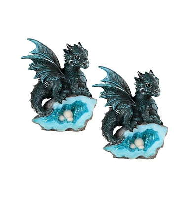 Fc Design 2-pc Set" 5"H Blue Baby Dragon with Faux Crystal Egg Nest Figurine Statue Ornament Home Room Office Decor and Perfect Ideas for Housewarming