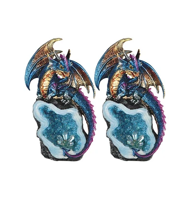 Fc Design 2-pc Set" 8"H Colorful Baby Dragon Guarding Blue Faux Crystal Cave Figurine Statue Ornament Home Room Office Decor and Perfect Ideas for Hou