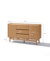 LuxenHome Summer Oak Engineered Wood 55-Inch Wide Sideboard Cabinet with 3-Drawers