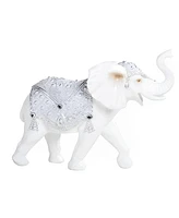 Fc Design "2-pc Set" 9.75"W Silver and White Thai Elephant with Trunk Up Figurine Statue Ornament Home Room Office Decor and Perfect Ideas for Housewa