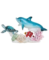 Fc Design "2-pc Set" 8.75"W Sea Turtle, Dolphin, and Clownfish Swimming Around Coral Together Figurine Statue Ornament Home Room Office Decor and Perf