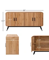 LuxenHome 4-Door with Soft Close 63-Inch Wide Sideboard Server Cabinet with Black Metal Legs