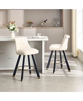 The Pop Home Set of 2 Velvet Swivel Bar Stools, 360 Rotation, Modern Kitchen Chairs-The