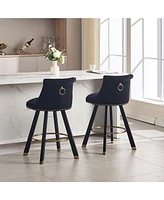 The Pop Home Set of 2 Velvet Swivel Bar Stools, 360 Rotation, Modern Kitchen Chairs-The