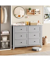 gaomon 6 Drawer Double Dresser, Modern Chest of Drawer Dresser with Nickel Round Handle