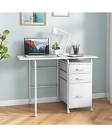 Gouun Folding Computer Desk with Wheels and 3 Drawers for Home Office and Study