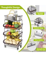 Tribesigns Fruit Vegetable Basket, 4 Tier Stackable Metal Wire Basket Cart with Rolling Wheels, Utility Rack for Kitchen, Pantry, Garage, with 2 Free
