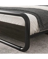 Slickblue Heavy Duty Round Metal Frame Platform Bed with Wood Panel Headboard