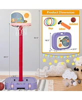Gymax Portable 2 in 1 Kids Basketball Hoop Stand w/ Ring Toss & Storage Box