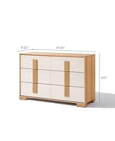 LuxenHome Natural and White 47.2-Inch Wide 6-Drawer Dresser