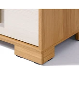 LuxenHome Natural and White 20.7-Inch Tall 2-Drawer Nightstand End Table