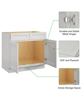 Lovmor Kitchen Sink Base Cabinet, Unassembled Cabinet with Adjustable Shelves without Top