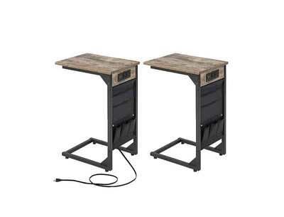 Slickblue Set of 2 - Tv Tray End Tables with Storage Bags and Charging Station