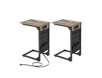 Slickblue Set of 2 - Tv Tray End Tables with Storage Bags and Charging Station