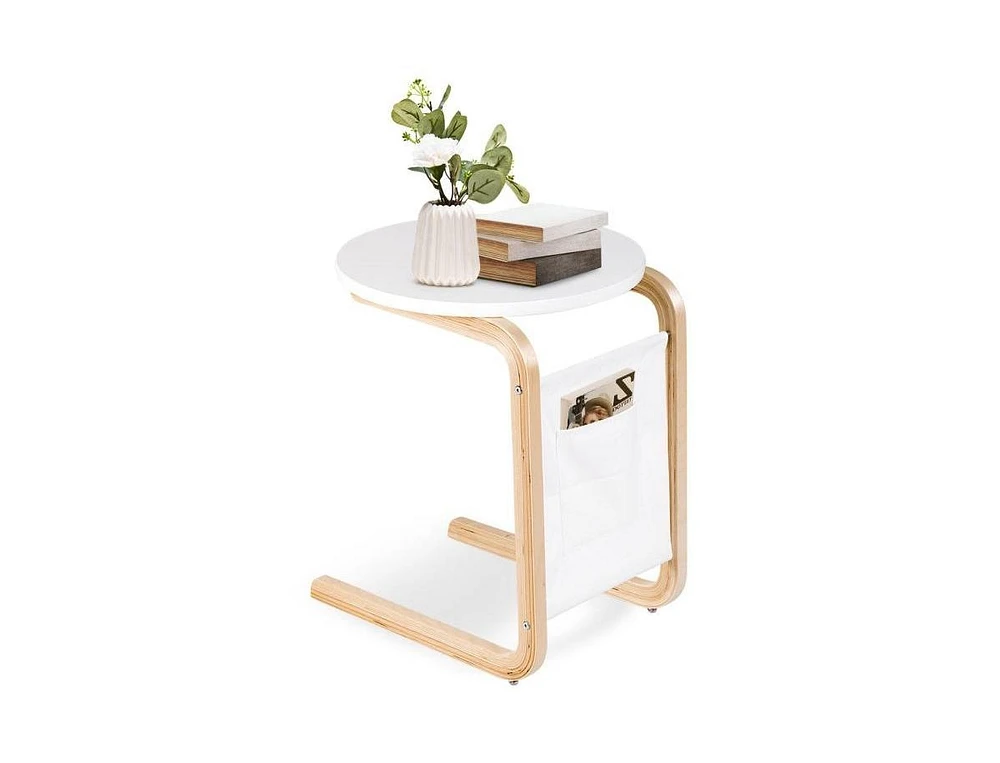 Slickblue Birch Wood Side Table Tv Tray with Storage Bag