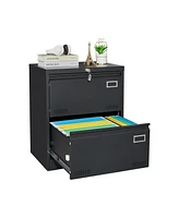 Boyel Living Filing Cabinet Lateral File 2 Drawer with Lock Metal Cabinets Three Office for Legal/Letter/A4/F4