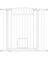 PawHut 30"-41" Dog Gate w/ Cat Door, 3-Inch & 5.5-Inch Extension Kit