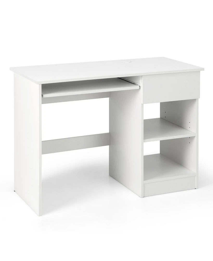 Gouun Modern Computer Desk with Keyboard Tray, Adjustable Shelf, Storage Drawer, Sturdy Construction