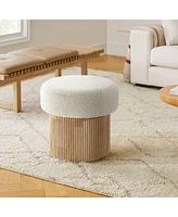 LuxenHome Modern Upholstered Ivory Footstool with Storage and Wood Fluted Base