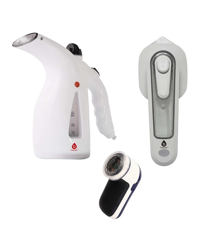 Pursonic Travel-Ready Fabric Care Trio – Steamer, Mini Iron, & Lint Remover