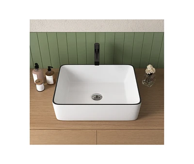 DeerValley 19" White Vitreous China Rectangular Vessel Bathroom Sink with Top Black Trim