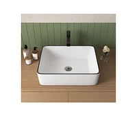 DeerValley 19" White Vitreous China Rectangular Vessel Bathroom Sink with Top Black Trim