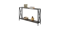 Slickblue Weathered Wood Console Sofa Table with Bottom Shelf and Metal Frame