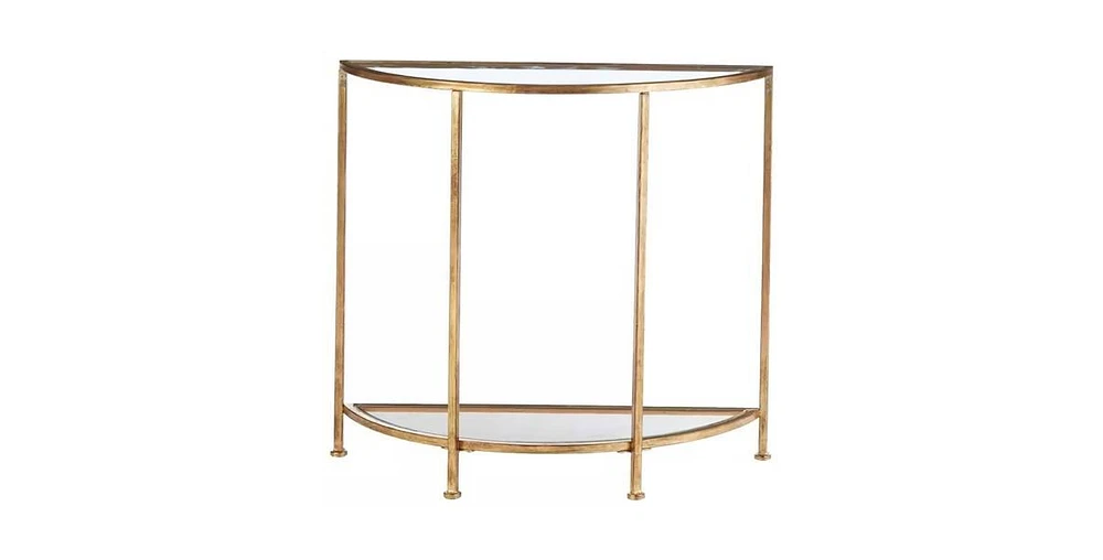 Slickblue Half-Circle Entryway Console Table Metal Glass Top Bottom Shelf Sofa Table