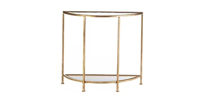 Slickblue Half-Circle Entryway Console Table Metal Glass Top Bottom Shelf Sofa Table