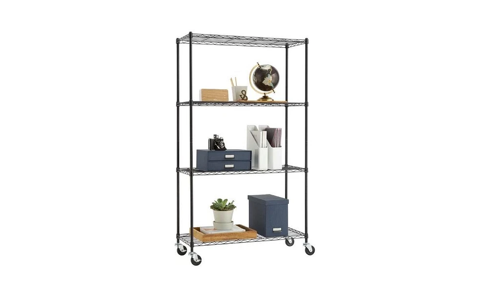 Slickblue Heavy Duty Black Steel 4-Tier Shelving Unit with Locking Casters