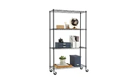 Slickblue Heavy Duty Black Steel 4-Tier Shelving Unit with Locking Casters