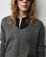 Mango Women's V-Neck Sequin Sweater