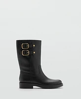 Mango Women's Buckle Leather Ankle Boots